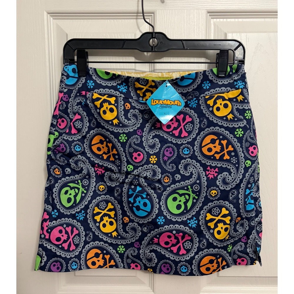 NEW Loudmouth | Women's Golf Skort Rainbow Paisley Skull Jolly Roger Sz‎ 2